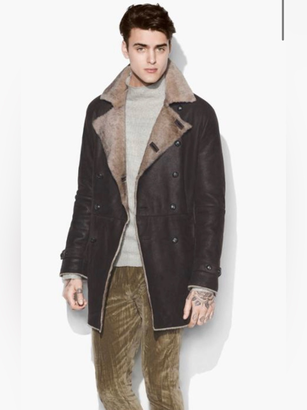 NWT John Varvatos Collection Double Breasted Shearling Coat Size EU 54 USA 44
